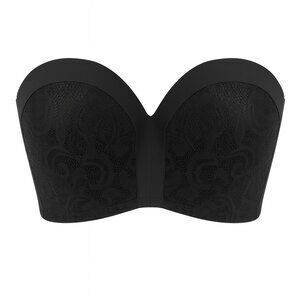 Black Strapless Lace Balconette Bra Structured Push-Up Underwire Top 36E